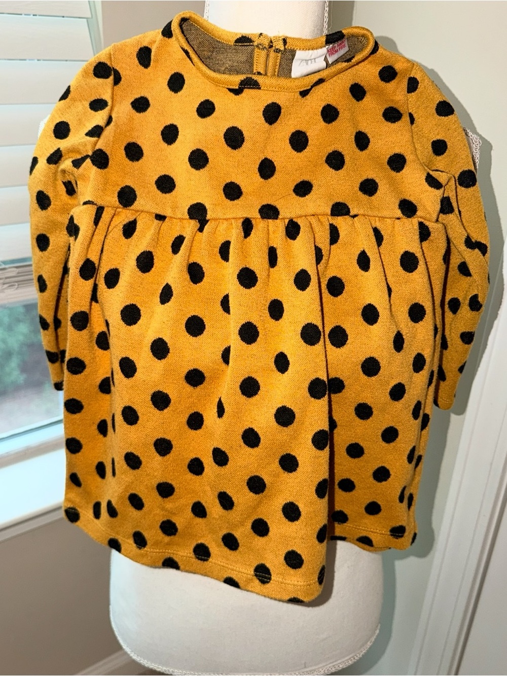 Zara Baby Girls' Mustard Polka Dot Long-Sleeve Dress W/Matching Tights 2/3